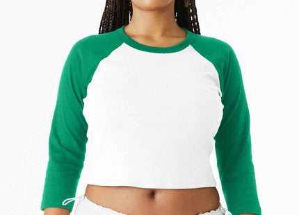 BELLA+CANVAS Women's Micro Rib 3/4 Raglan Baby Tee BC1200 White Kelly