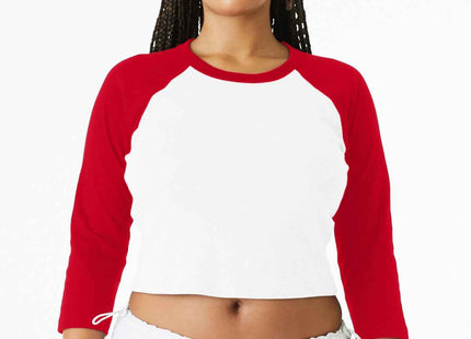BELLA+CANVAS Women's Micro Rib 3/4 Raglan Baby Tee BC1200 White Red