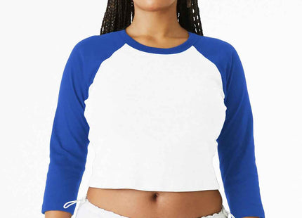 BELLA+CANVAS Women's Micro Rib 3/4 Raglan Baby Tee BC1200 White True Royal