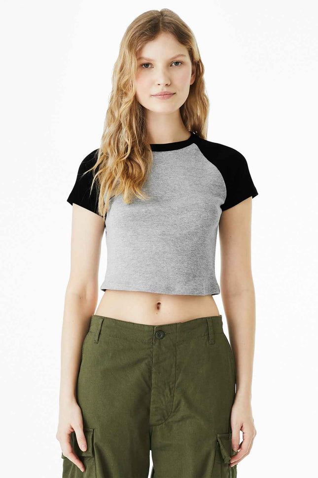 BELLA+CANVAS Women's Micro Rib Raglan Baby Tee BC1201 Athletic Heather Black