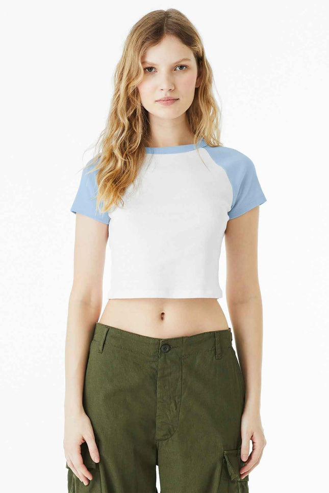 BELLA+CANVAS Women's Micro Rib Raglan Baby Tee BC1201 White Baby Blue
