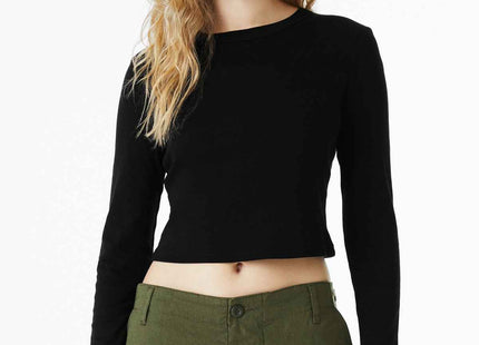 BELLA+CANVAS Women's Micro Rib Long Sleeve Baby Tee BC1501 Solid Black Blend