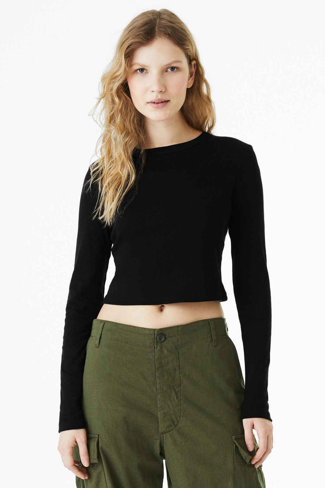 BELLA+CANVAS Women's Micro Rib Long Sleeve Baby Tee BC1501 Solid Black Blend