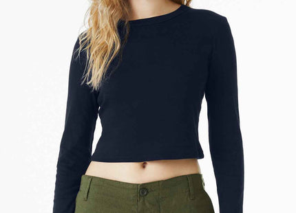 BELLA+CANVAS Women's Micro Rib Long Sleeve Baby Tee BC1501 Solid Navy Blend