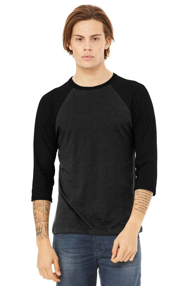 BELLA+CANVAS Unisex 3/4Sleeve Baseball Tee BC3200 Black Heather Black