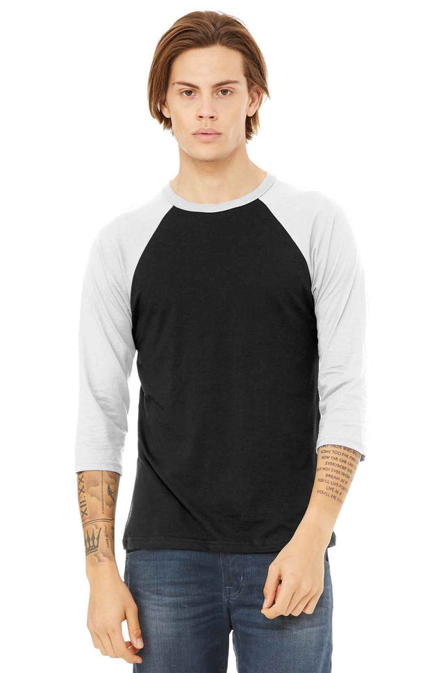 BELLA+CANVAS Unisex 3/4Sleeve Baseball Tee BC3200 Black White