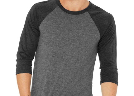BELLA+CANVAS Unisex 3/4Sleeve Baseball Tee BC3200 Grey Charcoal-Black Triblend