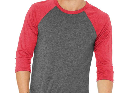 BELLA+CANVAS Unisex 3/4Sleeve Baseball Tee BC3200 Grey Red Triblend