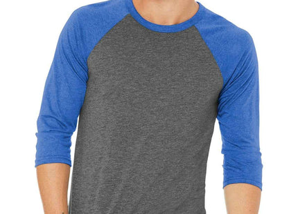 BELLA+CANVAS Unisex 3/4Sleeve Baseball Tee BC3200 Grey True Royal Triblend