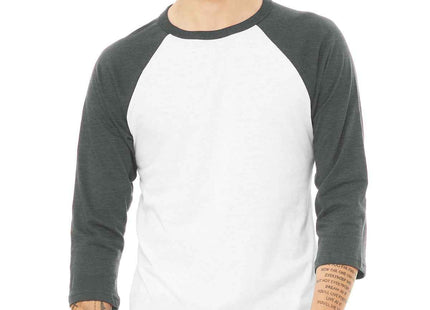 BELLA+CANVAS Unisex 3/4Sleeve Baseball Tee BC3200 White Deep Heather