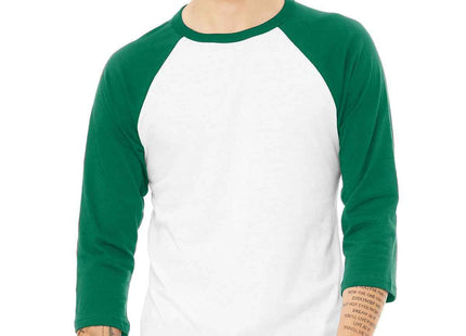 BELLA+CANVAS Unisex 3/4Sleeve Baseball Tee BC3200 White Kelly