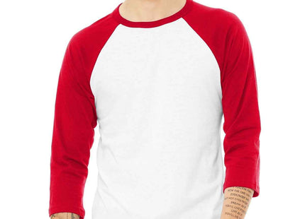 BELLA+CANVAS Unisex 3/4Sleeve Baseball Tee BC3200 White Red