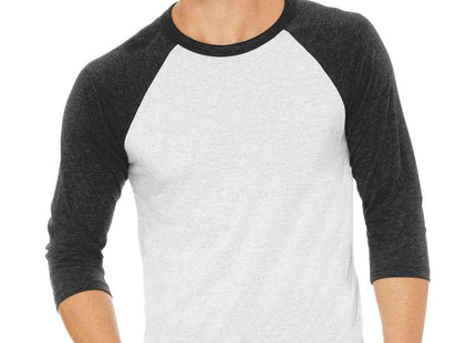 BELLA+CANVAS Unisex 3/4Sleeve Baseball Tee BC3200 White Fleck Charcoal-Black Triblend