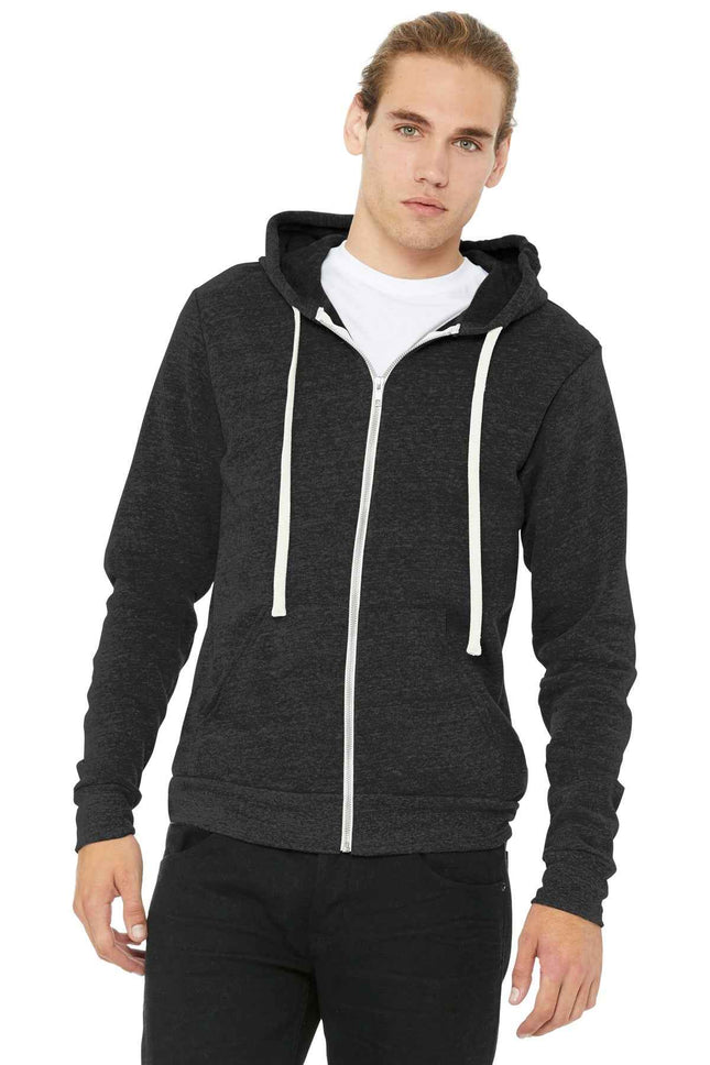 BELLA+CANVAS Unisex Triblend Sponge Fleece FullZip Hoodie BC3909 Charcoal-Black Triblend