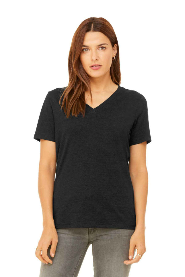 BELLA+CANVAS Women's Relaxed Heather CVC VNeck Tee BC6405CVC Black Heather