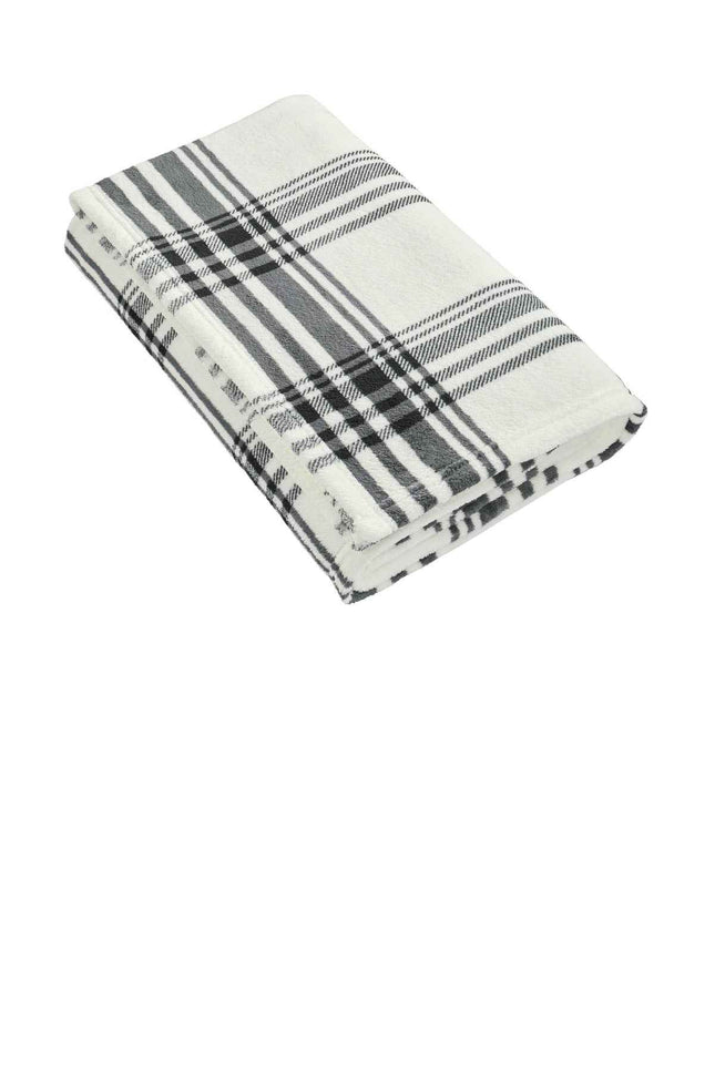 Port Authority Ultra Plush Blanket BP31 Black White Plaid OSFA