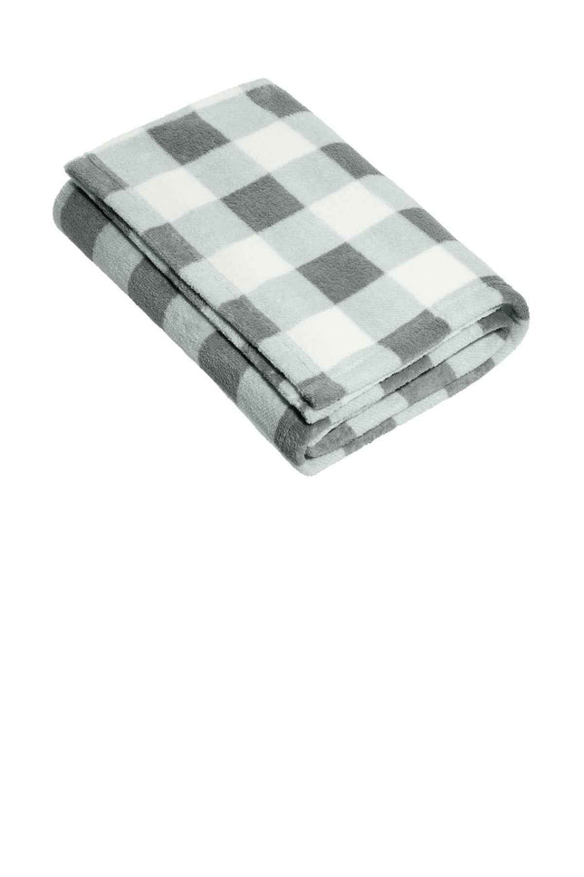 Port Authority Small Ultra Plush Blanket BP33 Marshmallow Monument Grey Check OSFA