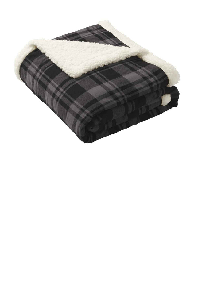 Port Authority Flannel Sherpa Blanket BP43 Black Uneven Plaid OSFA