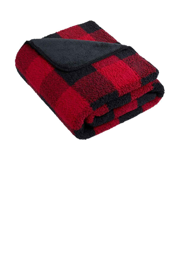 Port Authority DoubleSided Sherpa/Plush Blanket BP48 Black Red Buffalo Plaid OSFA