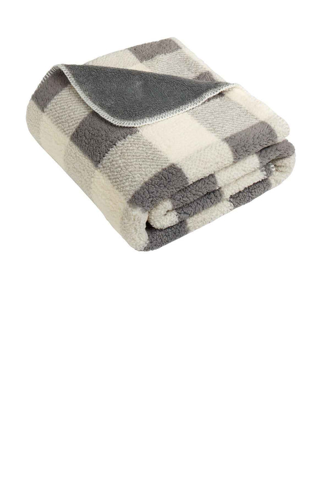 Port Authority DoubleSided Sherpa/Plush Blanket BP48 Grey Marshmallow Buffalo Plaid OSFA