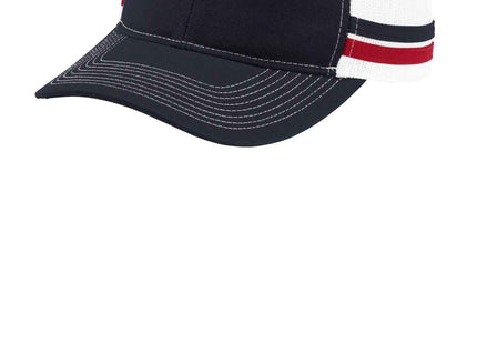 Port Authority TwoStripe Snapback Trucker Cap C113 Rich Navy Flame Red White OSFA
