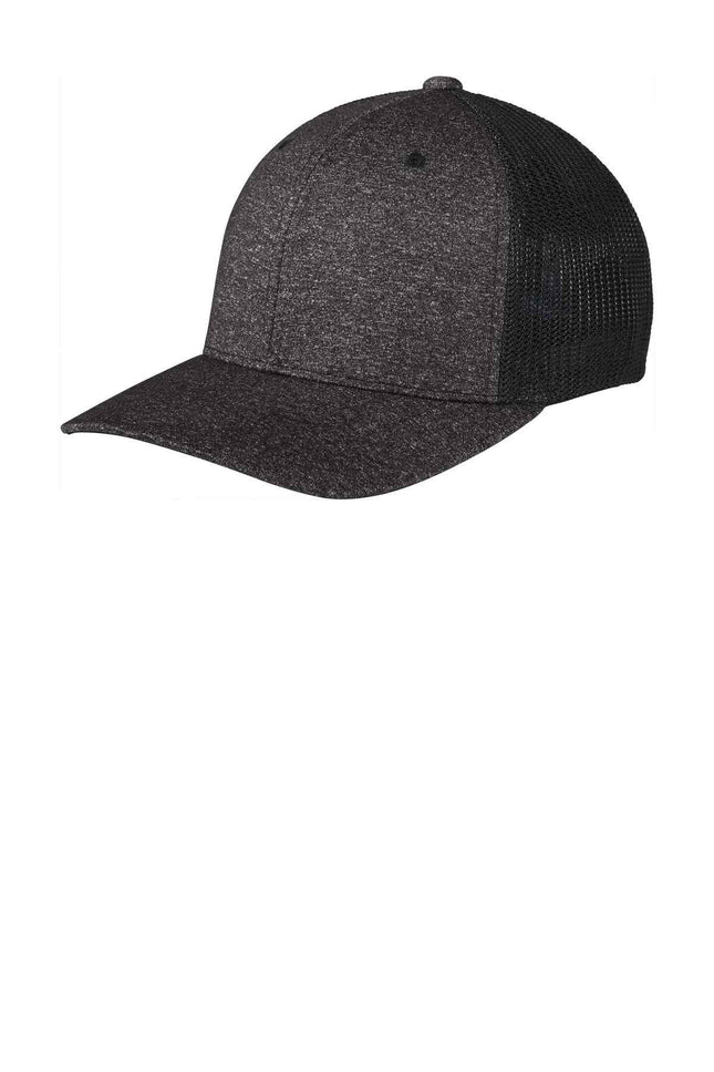 Port Authority Flexfit Melange Mesh Back Trucker Cap C302 Black Dark Charcoal Heather