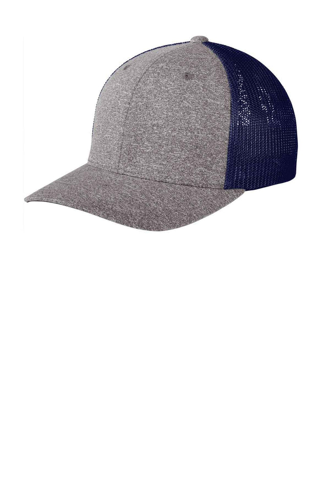 Port Authority Flexfit Melange Mesh Back Trucker Cap C302 True Navy Grey Heather