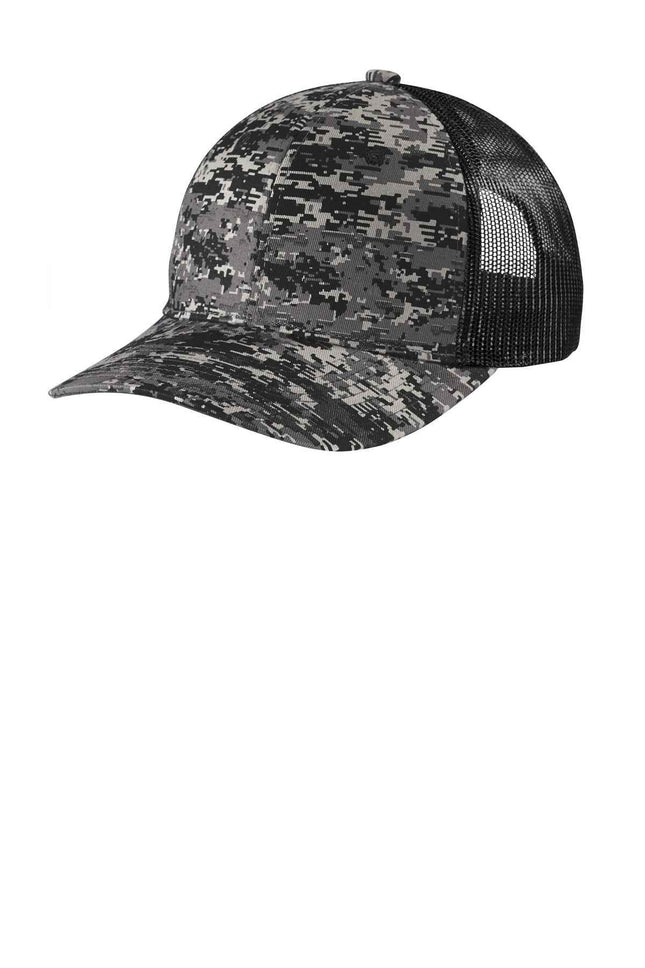Port Authority Digi Camo Snapback Trucker Cap C404 Black Digi Black OSFA