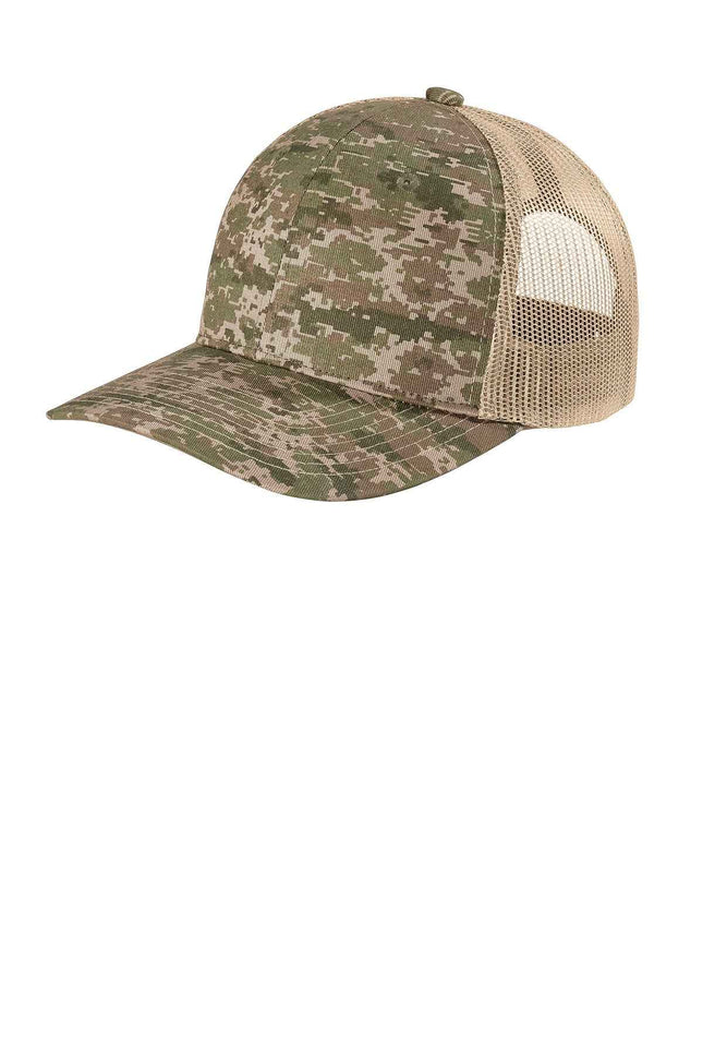 Port Authority Digi Camo Snapback Trucker Cap C404 Olive Drab Green Digi Coyote Brown OSFA