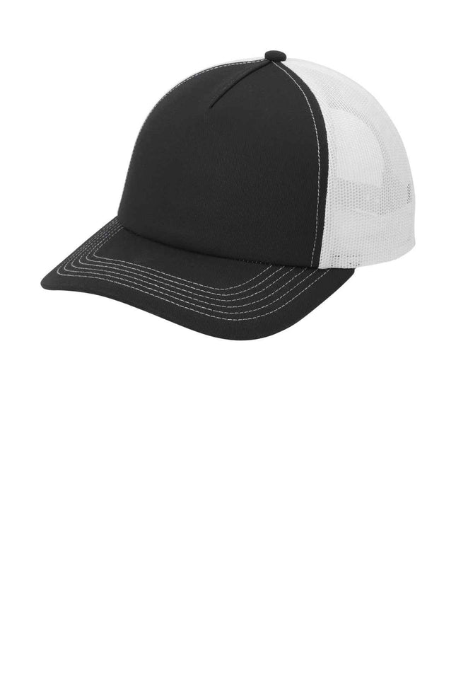 Port Authority LowProfile Snapback 5Panel Trucker Cap C405LP Black White OSFA