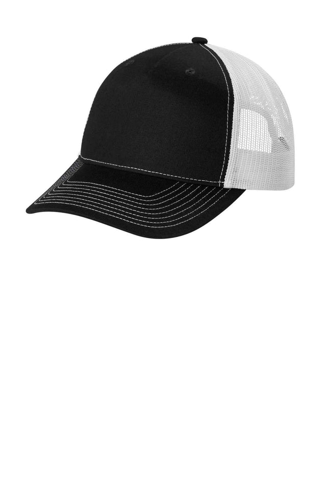 Port Authority Snapback FivePanel Trucker Cap C405 Black White OSFA