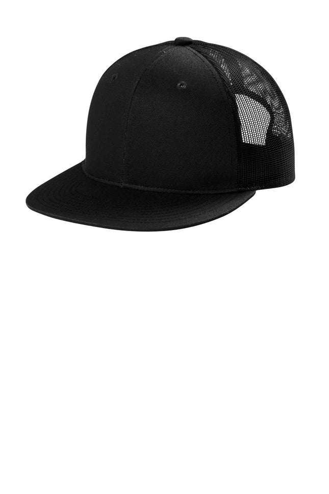 Port Authority Snapback Flat Bill Trucker Cap C407 Black OSFA