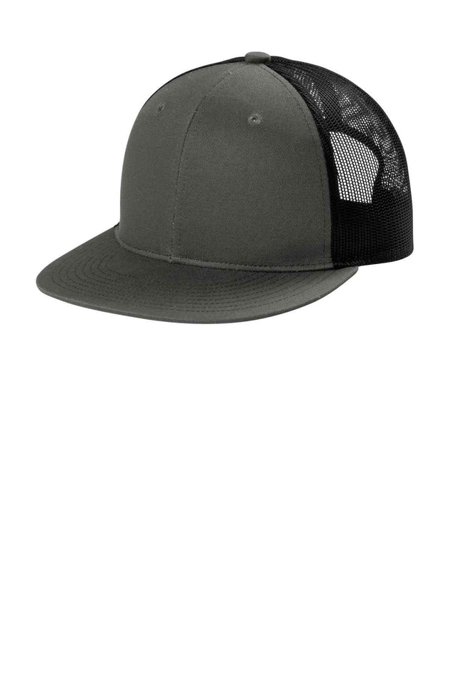 Port Authority Snapback Flat Bill Trucker Cap C407 Grey Steel Black OSFA