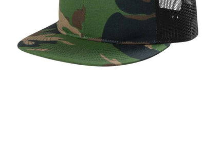 Port Authority Snapback Flat Bill Trucker Cap C407 Woodland Camo Black OSFA