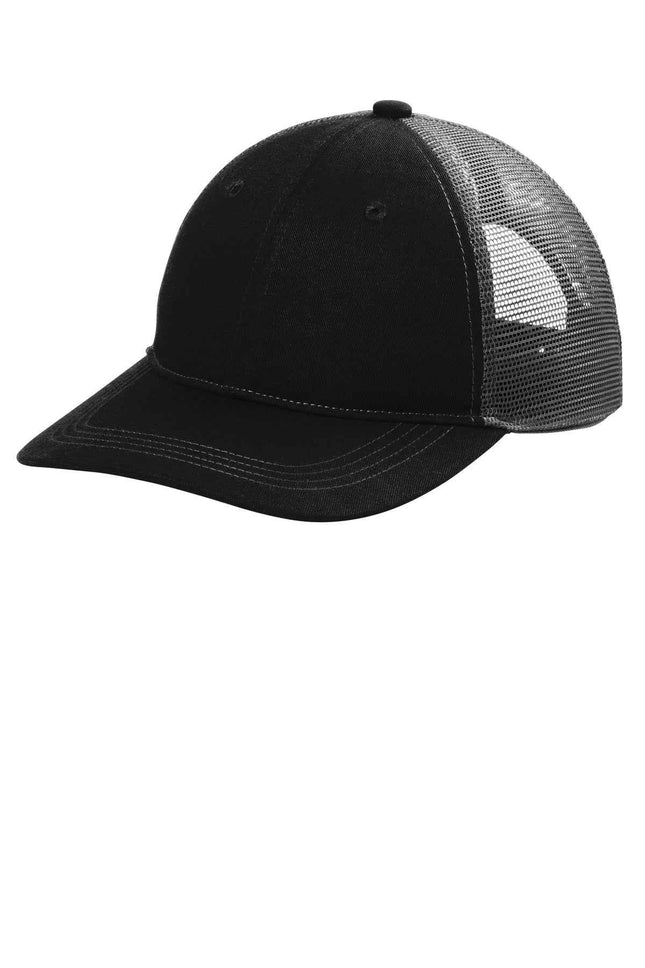 Port Authority Unstructured Snapback Trucker Cap C409 Black Grey Steel OSFA