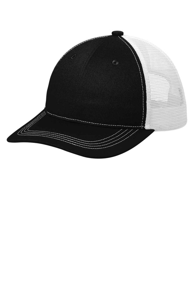 Port Authority Unstructured Snapback Trucker Cap C409 Black White OSFA