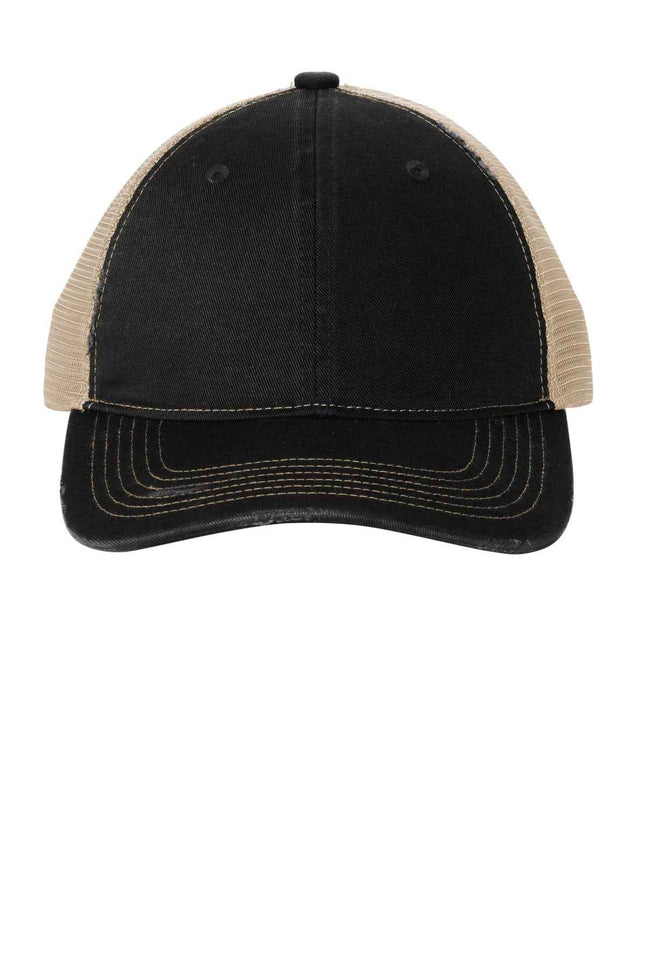 Port Authority Distressed Mesh Back Cap C600 Black Khaki OSFA