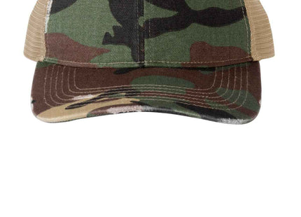 Port Authority Distressed Mesh Back Cap C600 Military Camo Khaki OSFA