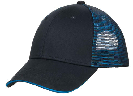 Port Authority Double Mesh Snapback Sandwich Bill Cap C818 Black Shock Blue OSFA