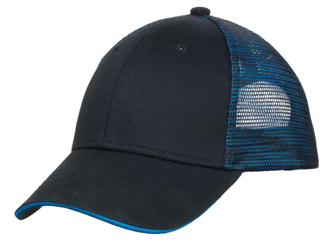 Port Authority Double Mesh Snapback Sandwich Bill Cap C818 Black Shock Blue OSFA