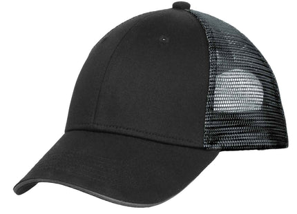 Port Authority Double Mesh Snapback Sandwich Bill Cap C818 Black Silver OSFA