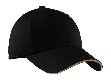 Port Authority Sandwich Bill Cap with Striped Closure C830 Black Khaki OSFA