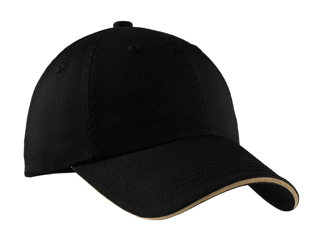 Port Authority Sandwich Bill Cap with Striped Closure C830 Black Khaki OSFA