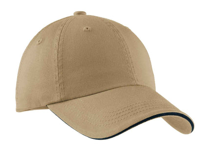 Port Authority Sandwich Bill Cap with Striped Closure C830 Khaki Charcoal Blue OSFA