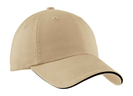 Port Authority Sandwich Bill Cap with Striped Closure C830 Stone Black OSFA