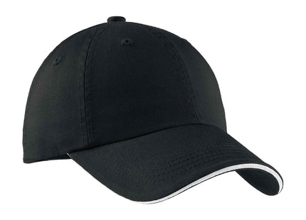 Port Authority Sandwich Bill Cap with Striped Closure C830 Black White OSFA