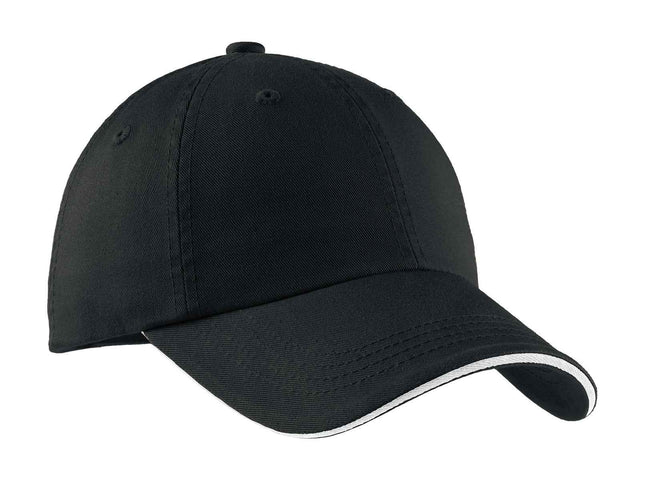 Port Authority Sandwich Bill Cap with Striped Closure C830 Black White OSFA