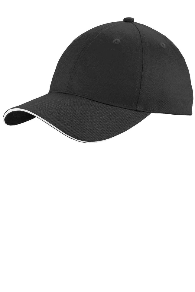 Port Authority Unstructured Sandwich Bill Cap C919 Black White OSFA