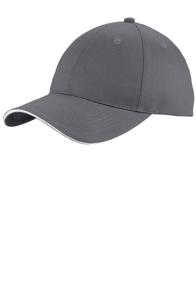 Port Authority Unstructured Sandwich Bill Cap C919 Charcoal White OSFA