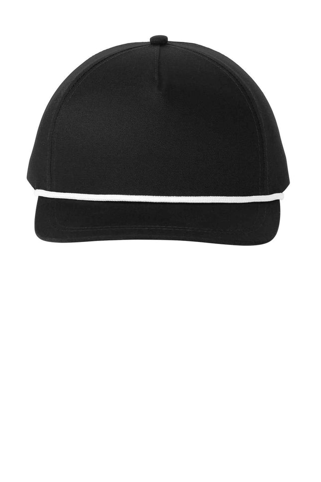 Port Authority Snapback FivePanel Rope Cap C962 Black White OSFA
